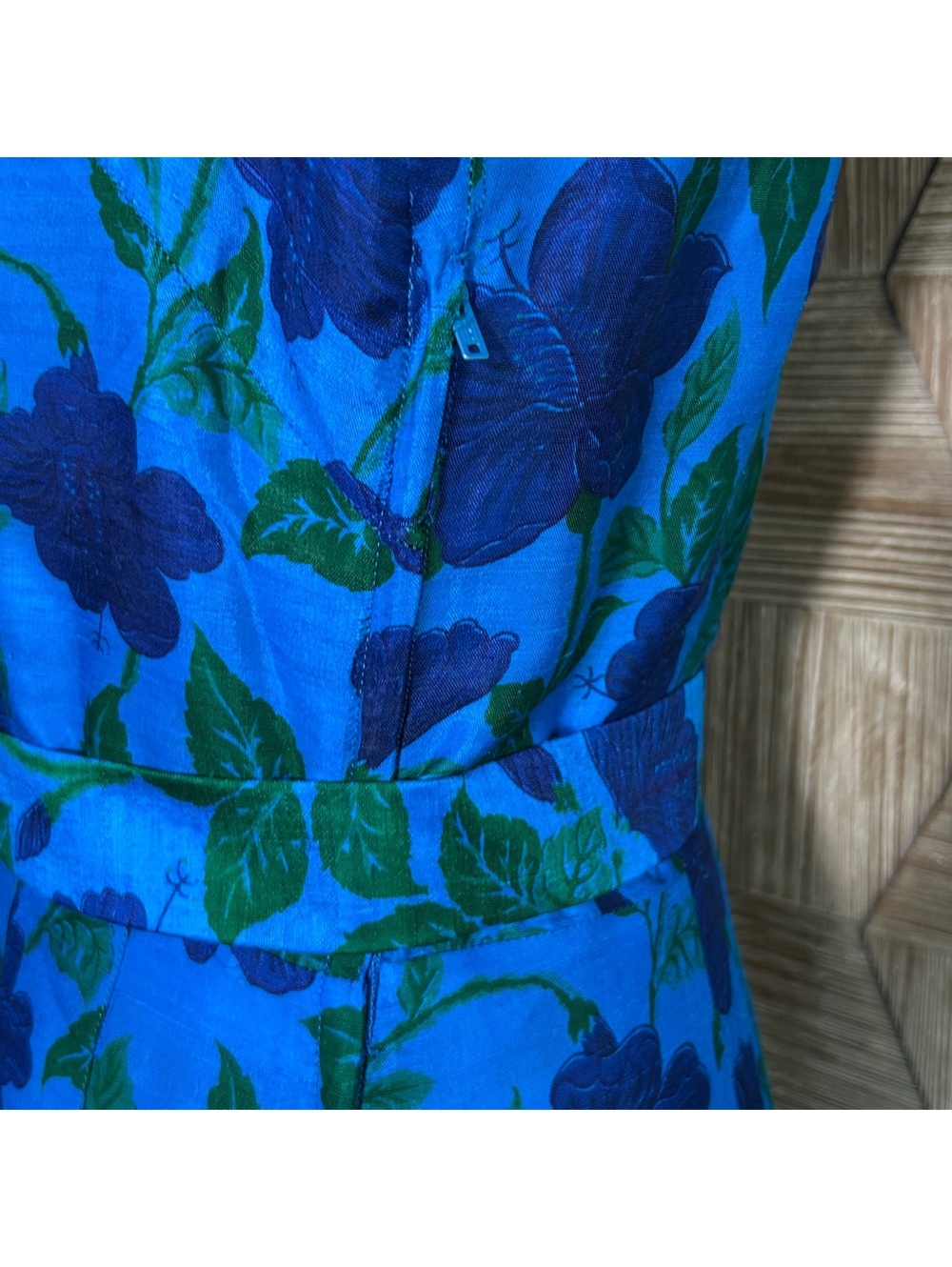 Vintage 70s Retro Silk Long Sleeve Belted Shirt Dress Blue Floral Midi S/M Mod - Picture 7 of 10